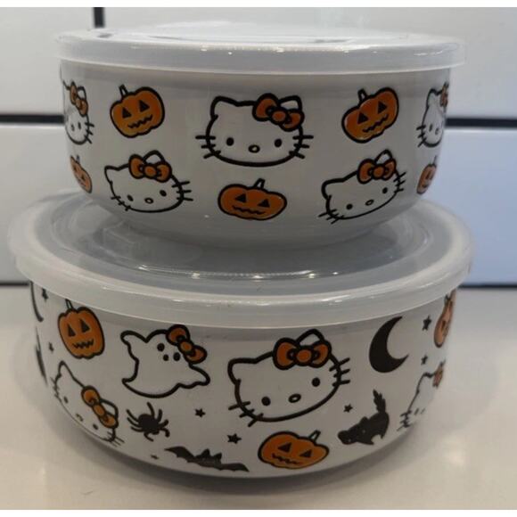 Sanrio Other - 2024 Sanrio Hello Kitty Halloween Ceramic Food Storage Lot Of 2 Bowls Set NEW!